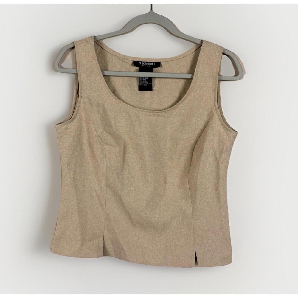 Perceptions New York Beige Sleeveless Zip Back Scoop Neck Blouse Size 8